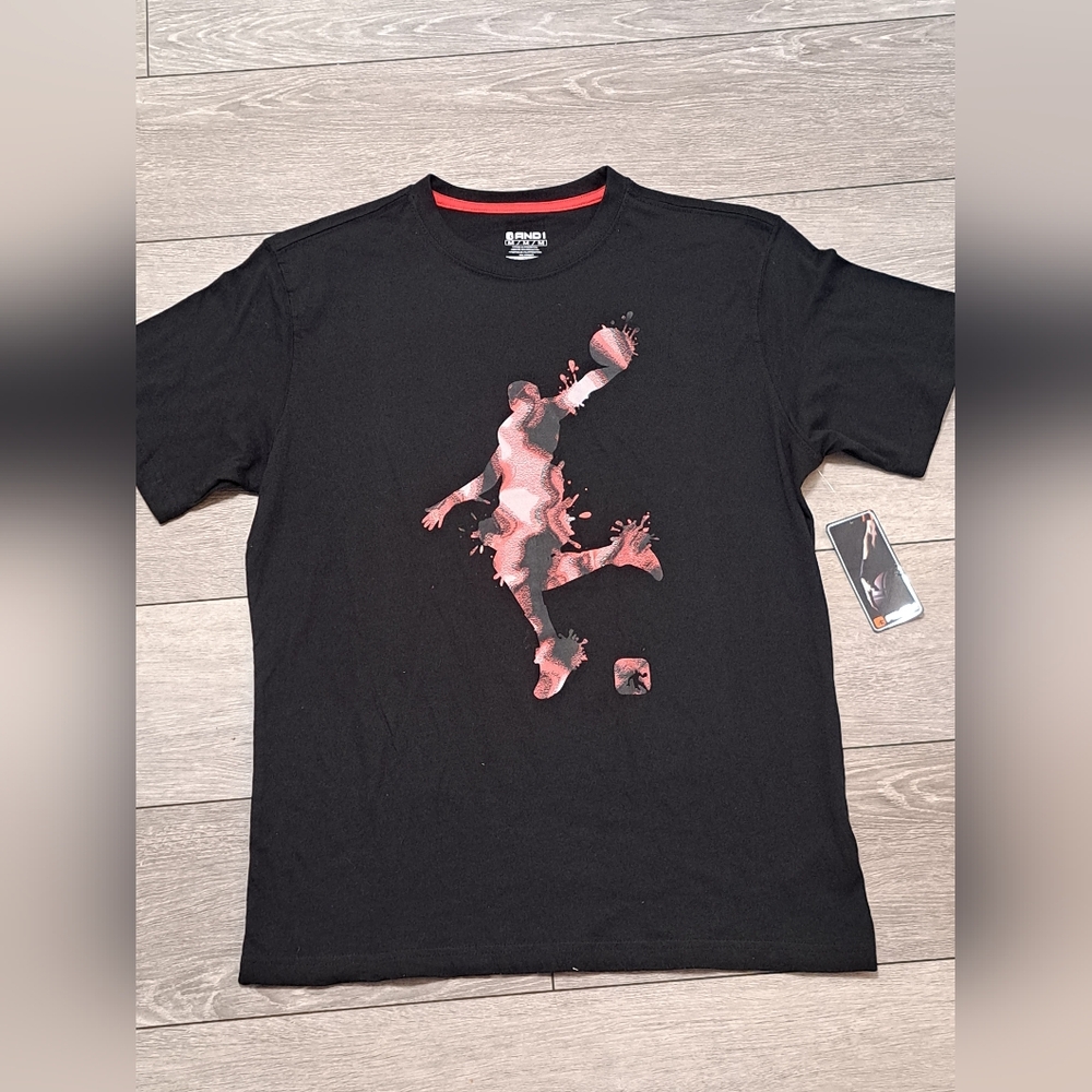 Brand New AND1 Men's Black Graphic T-Shirt with Red Design